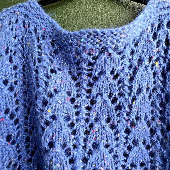 Blue Speckled Women's Crew Neck Sweater Handmade Soft Wool - Picture 5 of 16